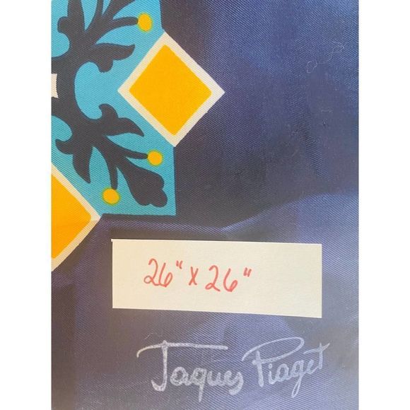 Vintage Jacques Piaget Silk Scarlette Geometric Blue Gold - Picture 4 of 4